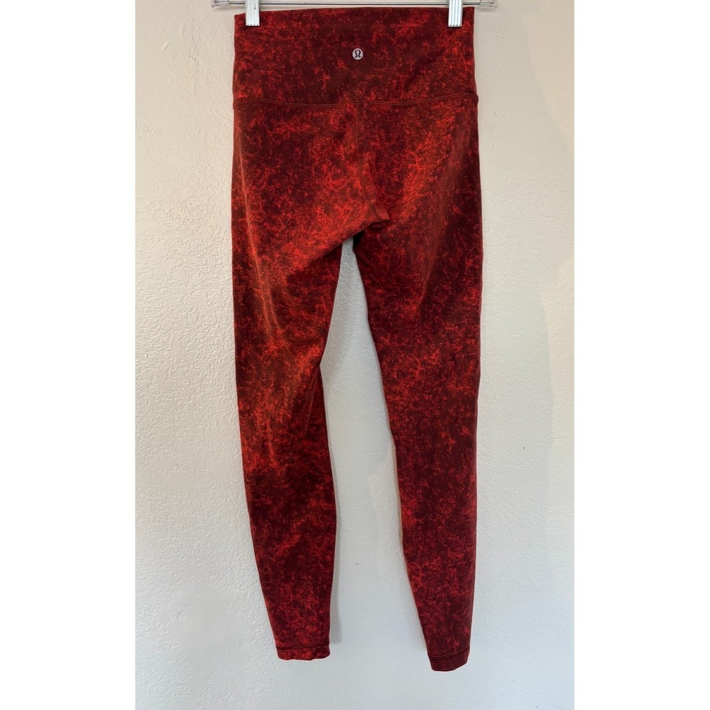 Lululemon Leggings Autumn Red Black 6 Wunder Train High Rise Gym Workout Marbled - Picture 4 of 16